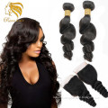 Lsy Customized Private Label Ocean Loose Wave Cheap Brazilian Hair Weave Bundles With Closure